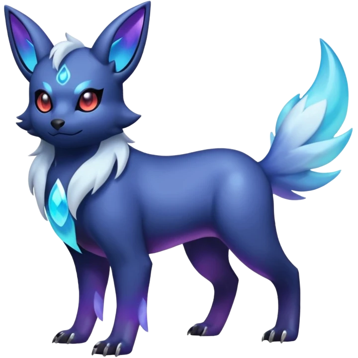 Shiny Iridescent Glowing Neon Alloy Soft Glimmering Glossy Translucent Magnificent Absol-Zorua-Umbreon-fusion (full body) emoji
