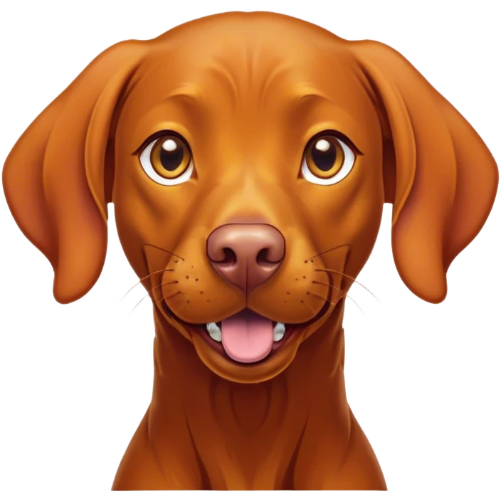 Cinematic Comical Vizsla Portrait Emoji, Head tilted dramatically with an exaggeratedly amused expression, featuring a striking rust and gold Fur with bold accents, wide, expressive amber eyes filled with playful disbelief, Simplified yet hilariously expressive features, highly detailed, glowing with a slightly sassy glow, high shine, dramatic yet playful, stylized with an air of cheeky mischief, bright and endearing, soft glowing outline, capturing the essence of a spirited and over-the-top companion, so meme-worthy it feels like it could side-eye its way into internet fame instantly! emoji