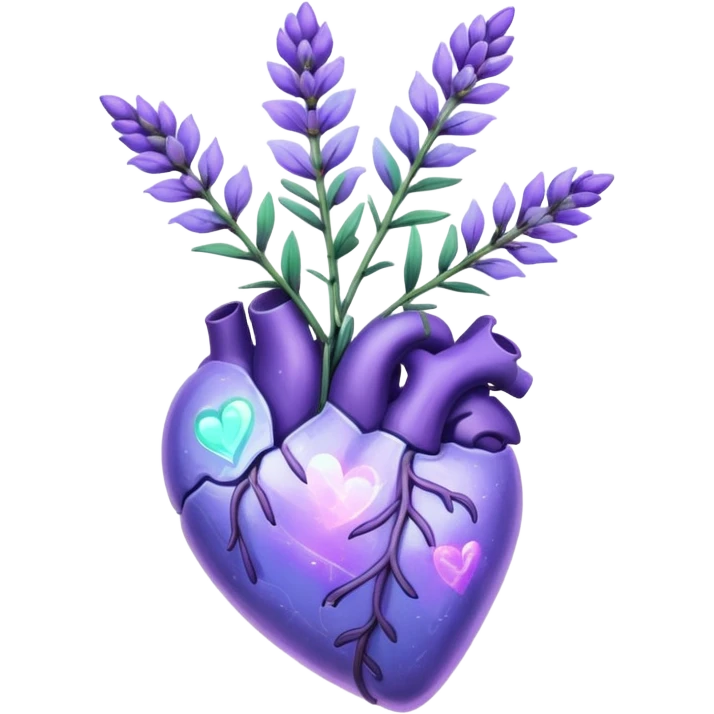create a holographic lavender plant that wraps around a lavender colored heart emoji