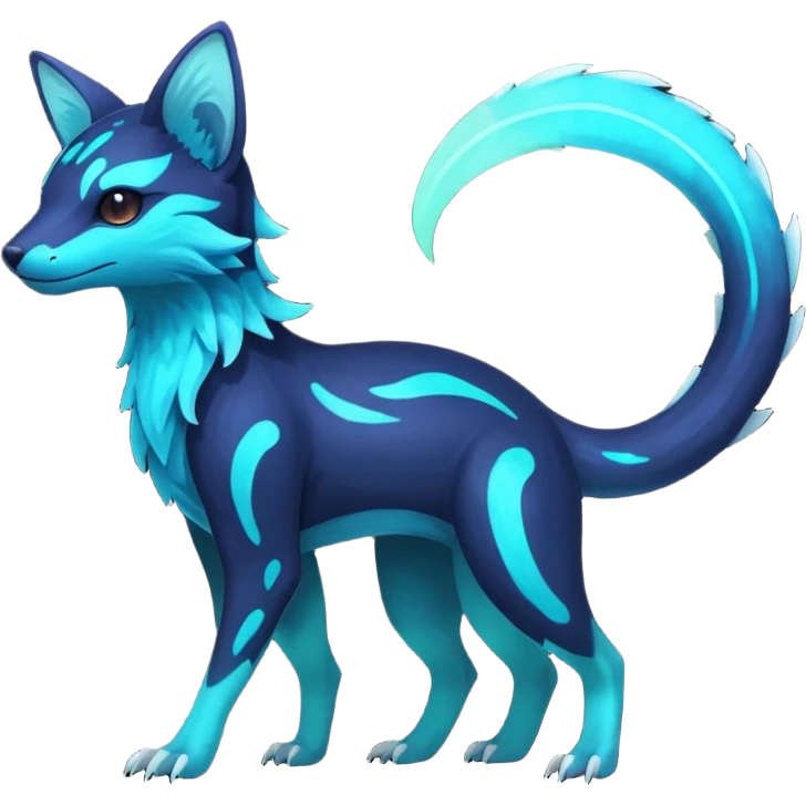 Rare realistic dark-neon glowing bioluminescent edgy badass epic pretty beautiful handsome gorgeous aesthetic colorful vibrant Vernid-Trico-species-Fakemon-creature by LiLaiRa, 4 legs, 1 tail, random markings, (full body) emoji