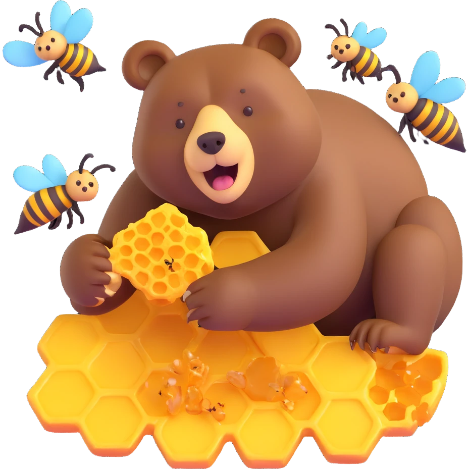 bear eating honeycomb with bees flying around emoji