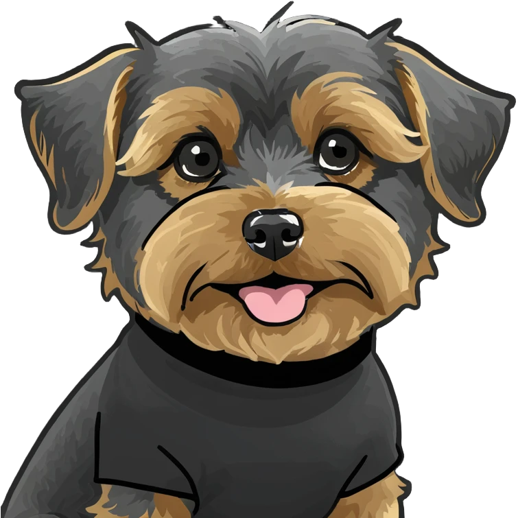 Create a yorkiepoo dog with a black shirt on eating a taco emoji