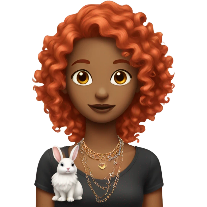 girl with jewelry and bunny curly red hair emoji