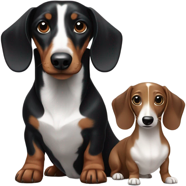 One black Dachshund and one white and brown Dachshund emoji