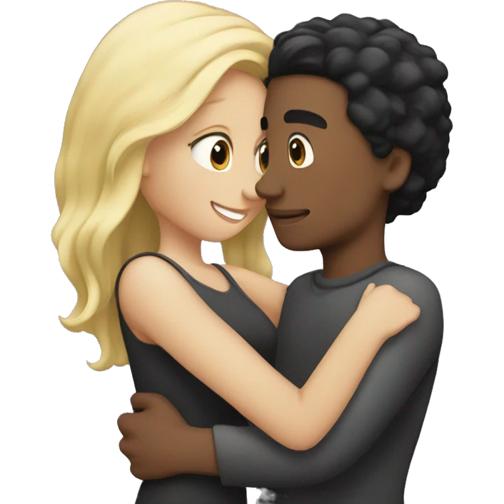 a girl black hair hugging blond man emoji