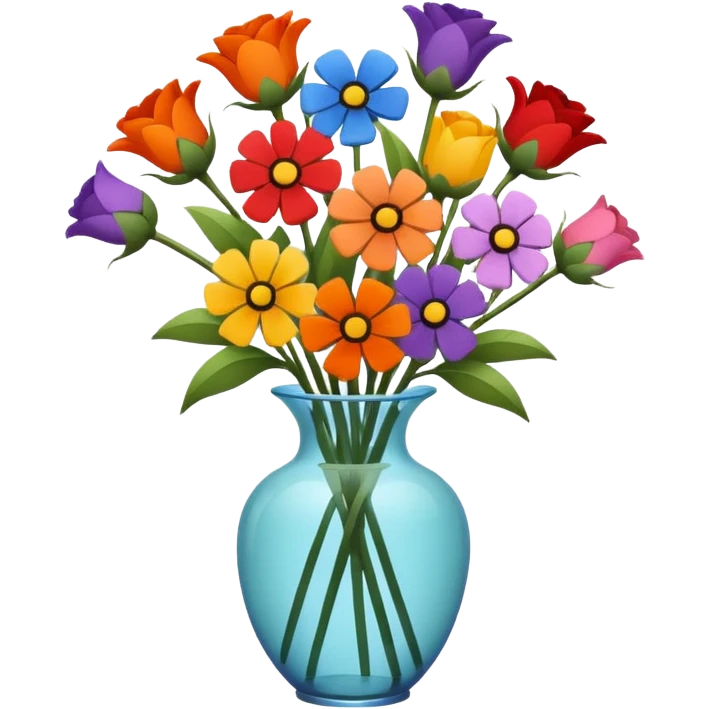 Minimalistic flat vector icon, iOS style, thin black contour on white background. Flower bouquet arranged in a simple vase. Clean, elegant, no text, no shadows.
 emoji