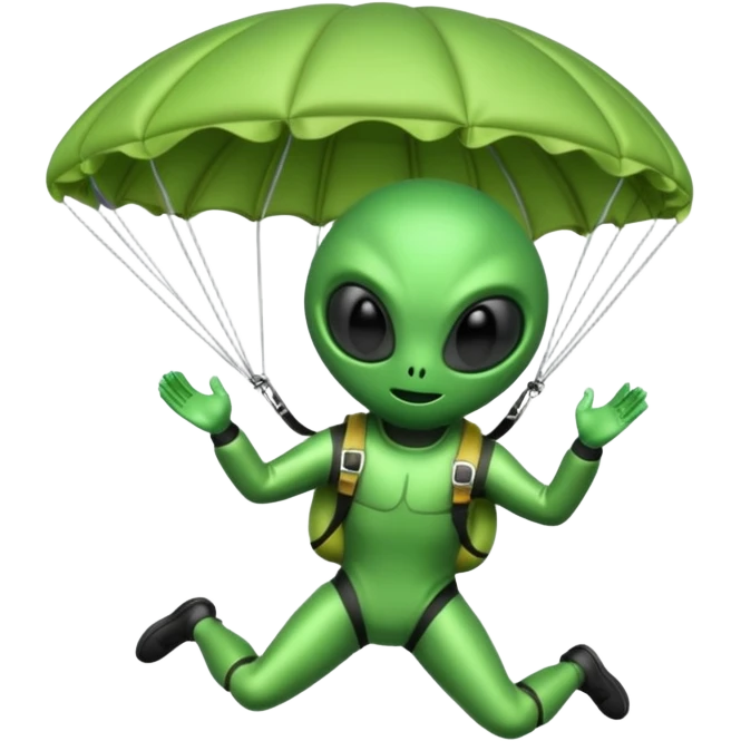 Skydiving alien with parachute and UFO emoji