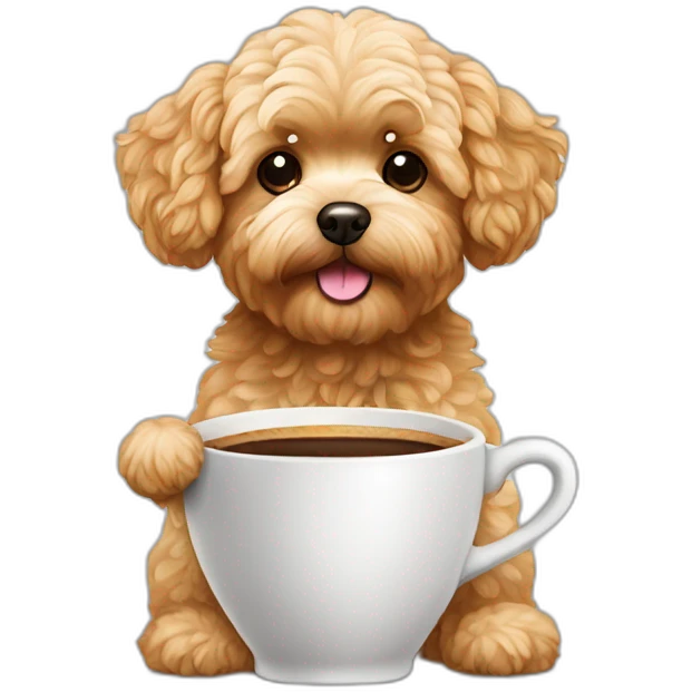 golden maltipoo with a cup of coffee  emoji