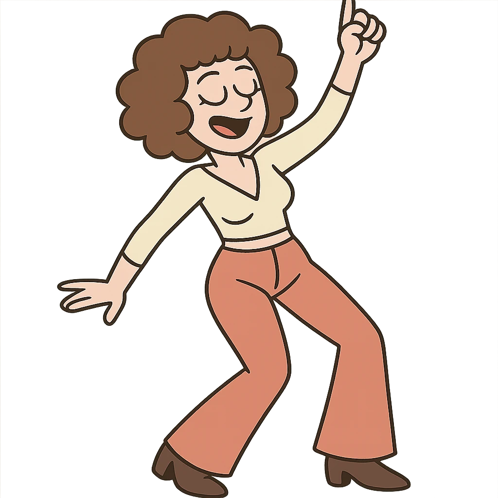 woman disco dancer, white skin, brown curly hair emoji
