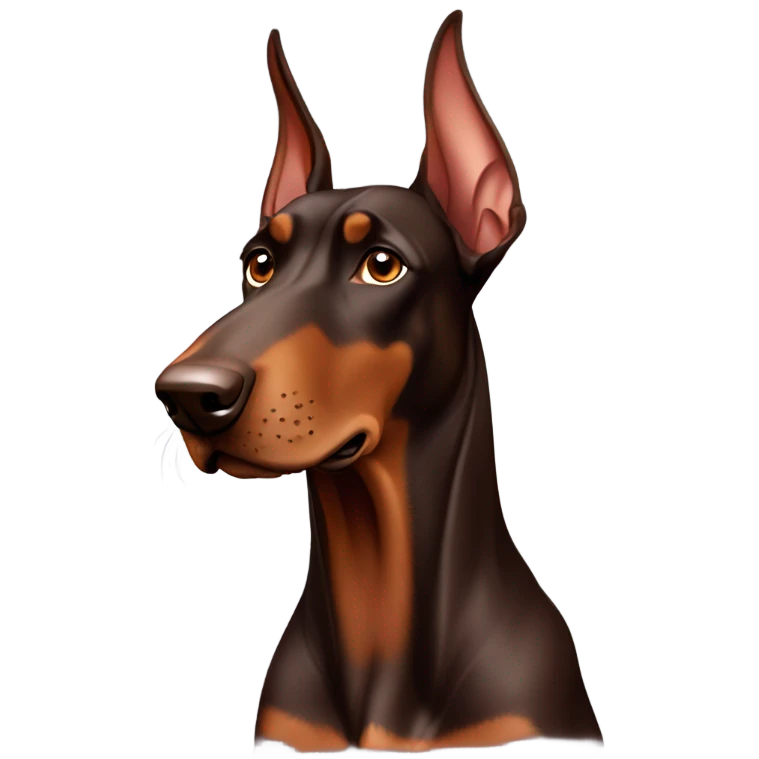 Chocolate and brown Doberman with long ears not cropped emoji