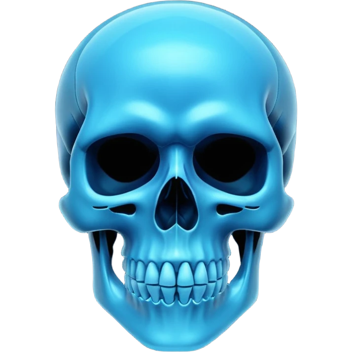 sminimalistic 3d blue neon glowing transparent skull emoji