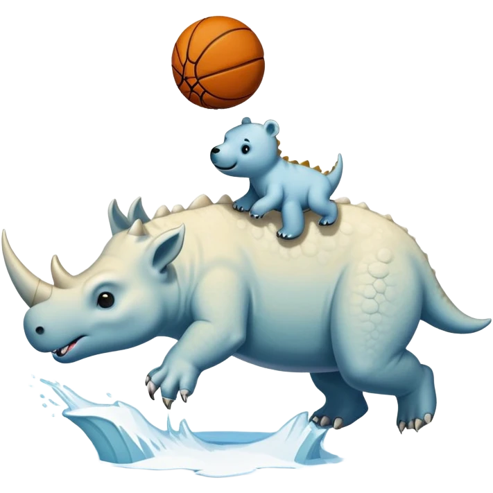 Triceratops dunking basketball on a polar bear emoji