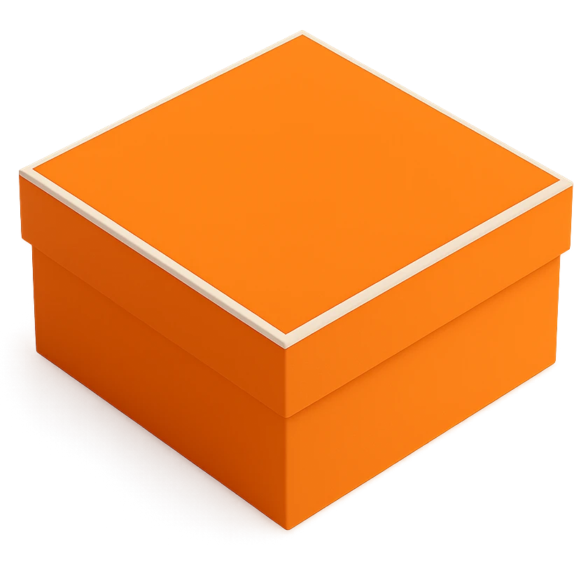 3D style orange Hermès box, same square shape and proportions as reference, clean, elegant, minimal, no logo, on white or transparent background emoji