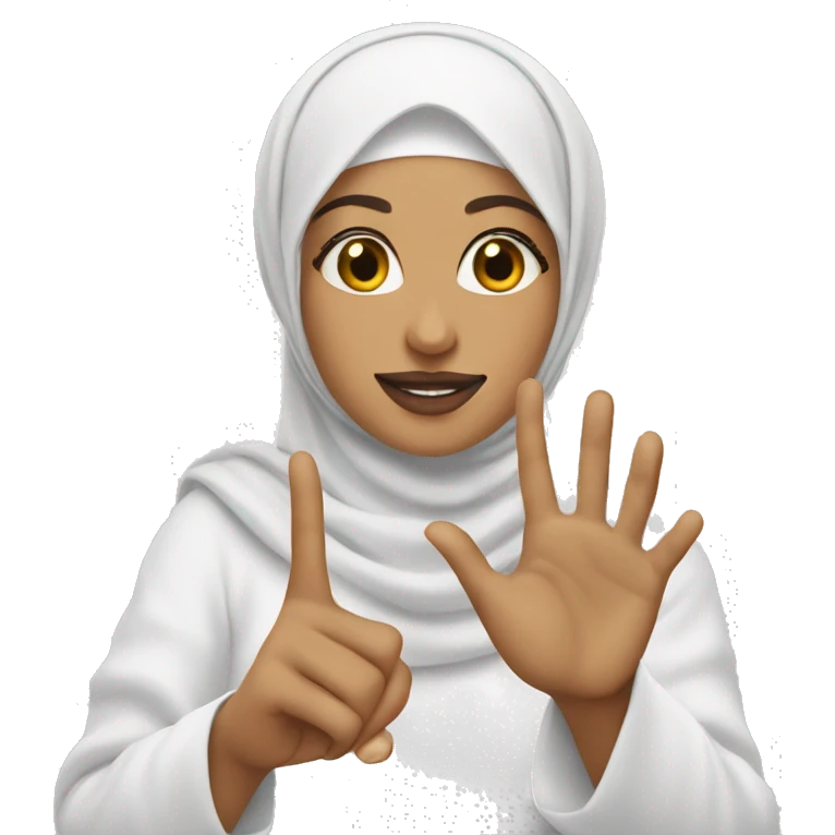 White hijabi with love sign finger emoji