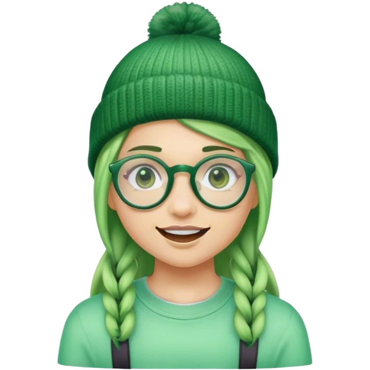 green skinned toned girl with braces glasses and a side part with a beanie emoji