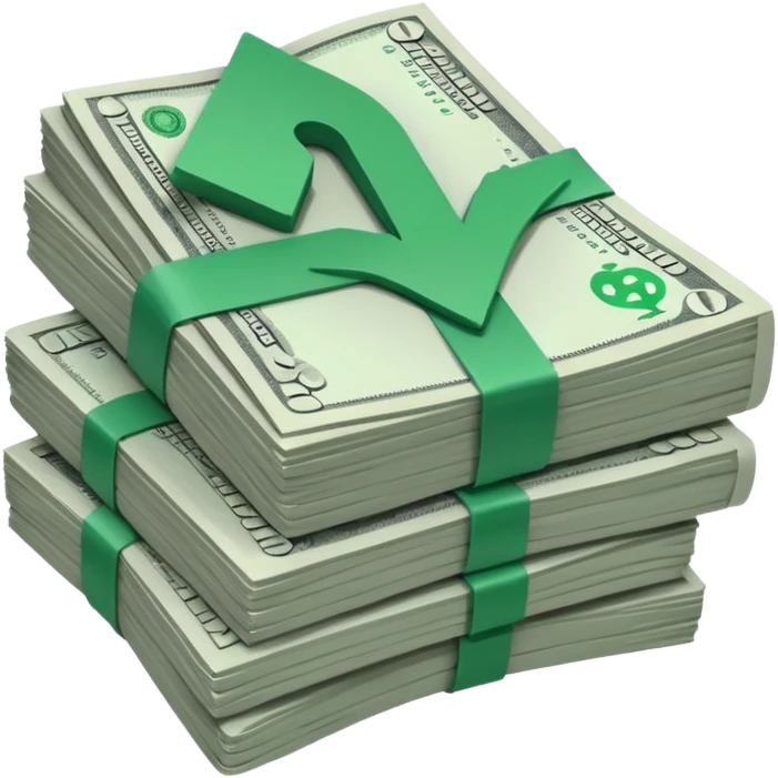 stack of bills facing up with green tick in the background emoji