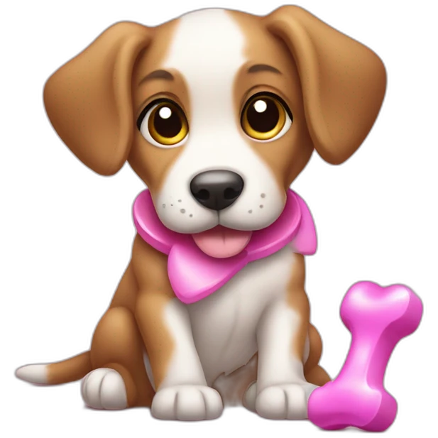 puppy with pink toy bone sit emoji