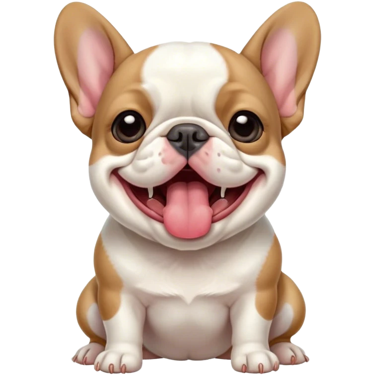Cinematic Cute Yawning Pied French Bulldog Portrait Emoji, Head tilted with an exaggerated, endearing yawn and sleepy, squinty eyes, showcasing a unique pied fur of contrasting colors with a playful expression, simplified yet irresistibly adorable, highly detailed, glowing with a soft, cozy radiance, high shine, exuding a relaxed, humorous charm, styled with a gentle, soft glowing outline, capturing the essence of a Pied French Bulldog in a blissfully cute yawn that warms the heart! emoji