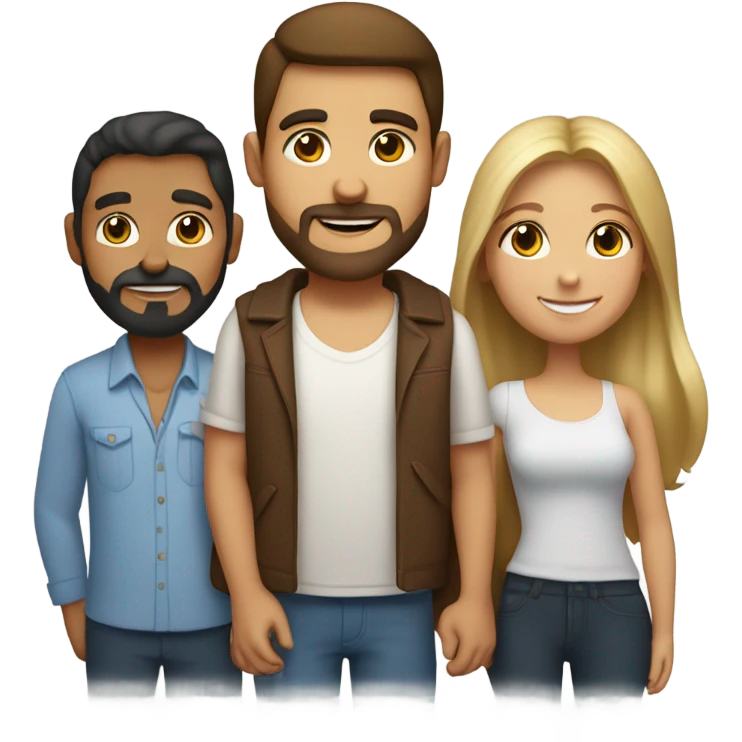 Puerto rican beard short brown hair  with blond long hair woman and brown long hair girl Family  emoji