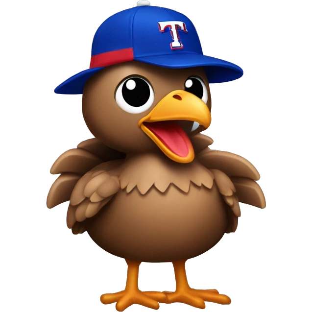 Turkey wearing a Texas Rangers jersey and hat emoji