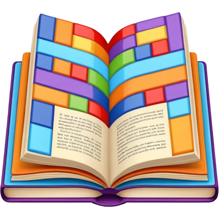 an open book with a dark cover. on the pages of the book, there are examples of tiles in bright colors emoji