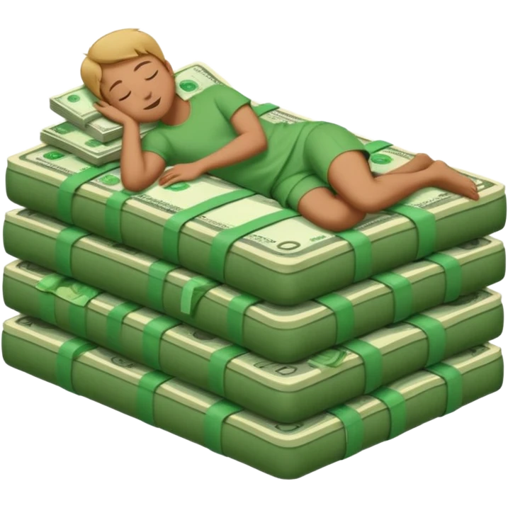 happy person napping on mattress of money emoji