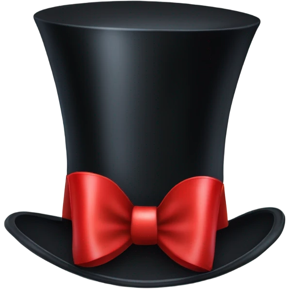 A black top hat displaying a red ribbon around the base. The ribbon forms a visible bow at the front, with the ends falling slightly over  emoji