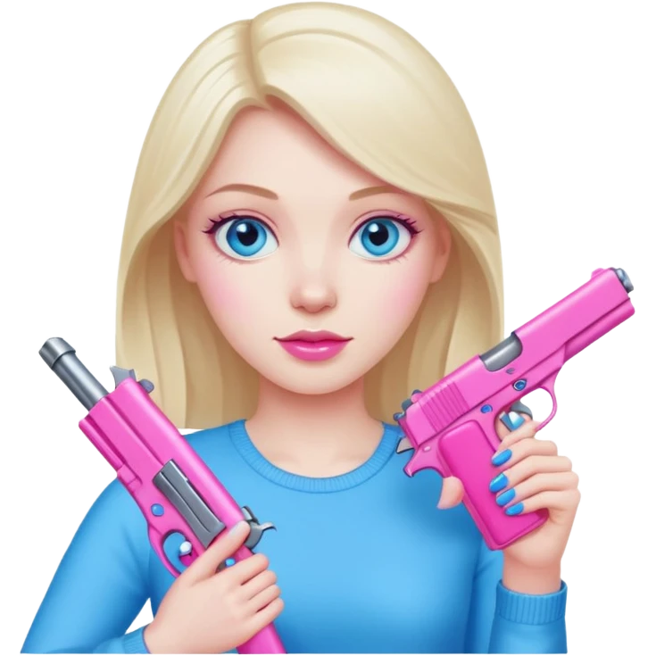 White Girl hand pink nails holding pink gun with blue eyes emoji