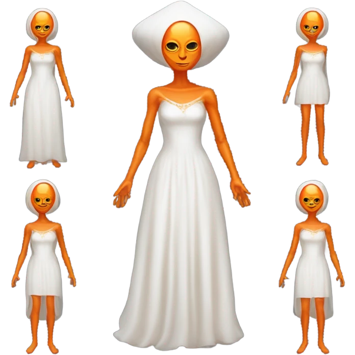 a orange alien woman full body in white Romanov dress emoji