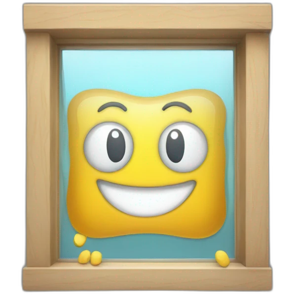 window glass with happy face and arms and legs emoji