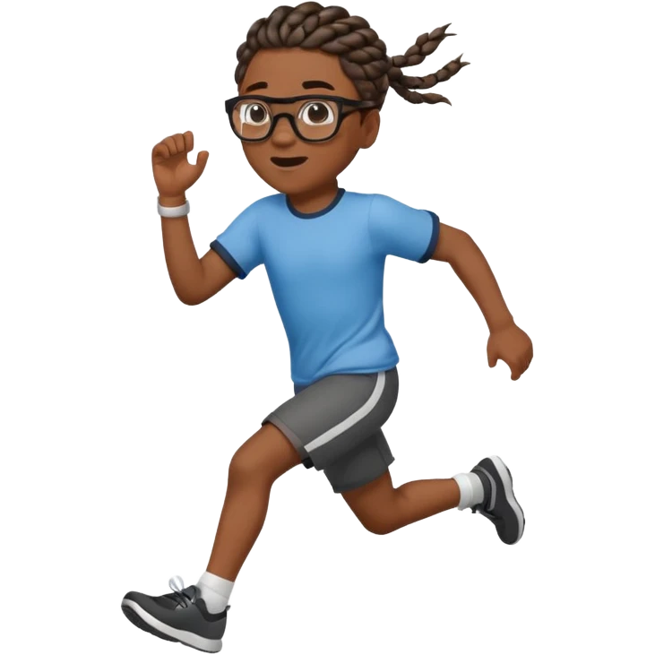 black boy with glasses and braided hair running emoji