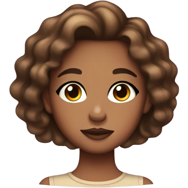 Round face girl with a little freckles in her cheek with glittery eye shadow and a wavy brown hair emoji