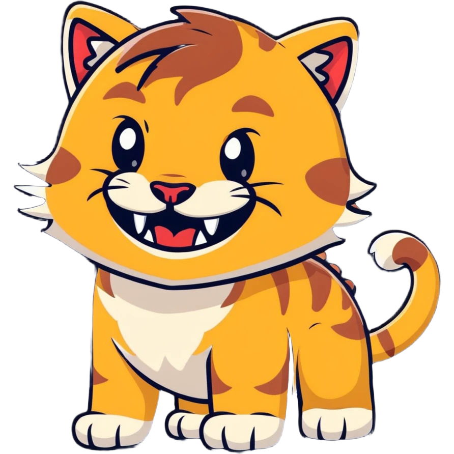 saber-toothed cat with ridiculously oversized canine teeth that are extremely long, extending far below its body, comically massive fangs emoji