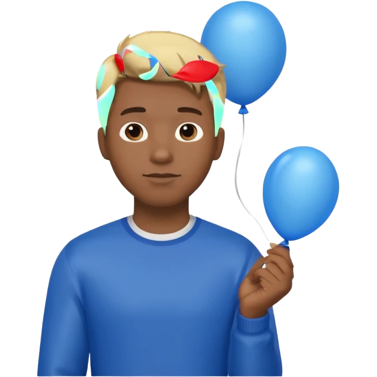 dark brown skin, blonde hair man hold blue balloon emoji