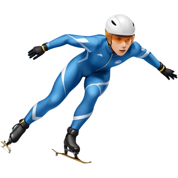 An icon showing a grand arena, snow-covered mountains in the distance, and a crisp blue sky. professional speed skater leaning into a turn on a polished ice track, dressed in a sleek suit and helmet. Transparent background highlights speed and precision. emoji