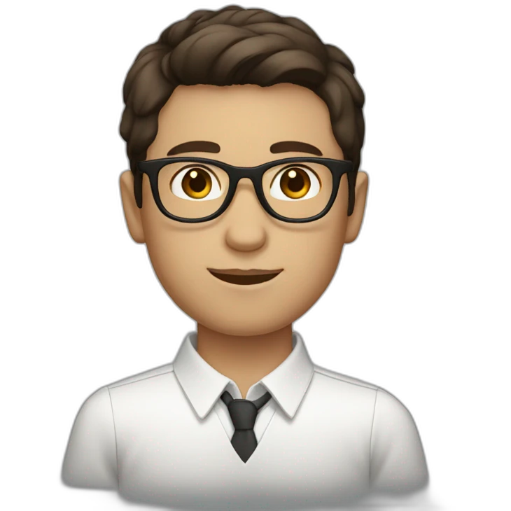 white boy with dark brown hair with circle brown glasses emoji