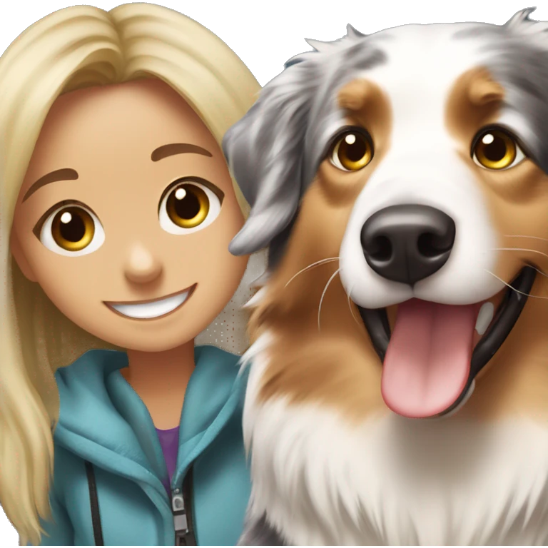 Happy australian shepherd with blonde girl emoji