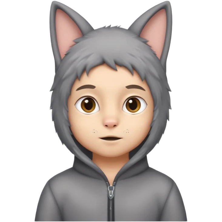 Boy kid in gray cat suit with tail and ears emoji