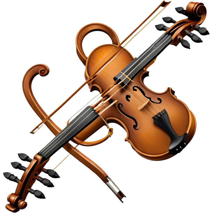 Create a refined and elegant emoji representing a bow crafted by Antonio Stradivari. The design should feature a beautifully detailed bow with intricate woodwork and fine metal fittings, emphasizing its craftsmanship. Include subtle elements like a hint of violin or viola strings to reflect its use. Use classic colors like dark wood brown, gold accents, and silver to convey the luxury and artistry of the bow. The background should be transparent. emoji