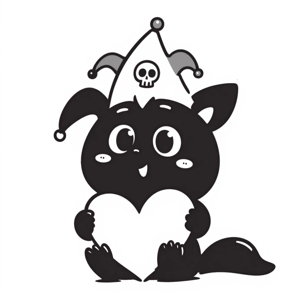 Kuromi character holding a heart, hand drawn doodle style, no background emoji