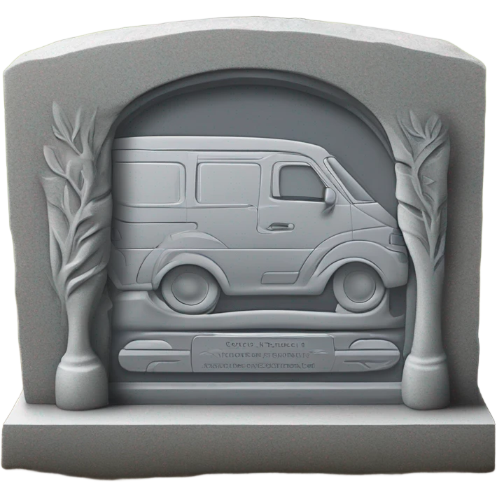 A gravestone with a minivan engraved on it emoji