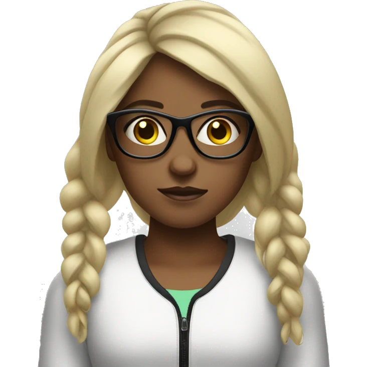 girl with totally black glasses so you can't see her eyes doing weightlifting emoji