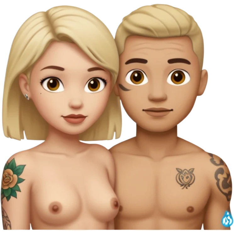 naked, tattoed female, female, male emoji