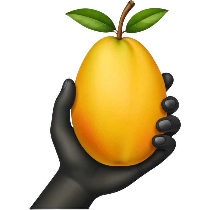 white hand hanging a mango like a cup emoji