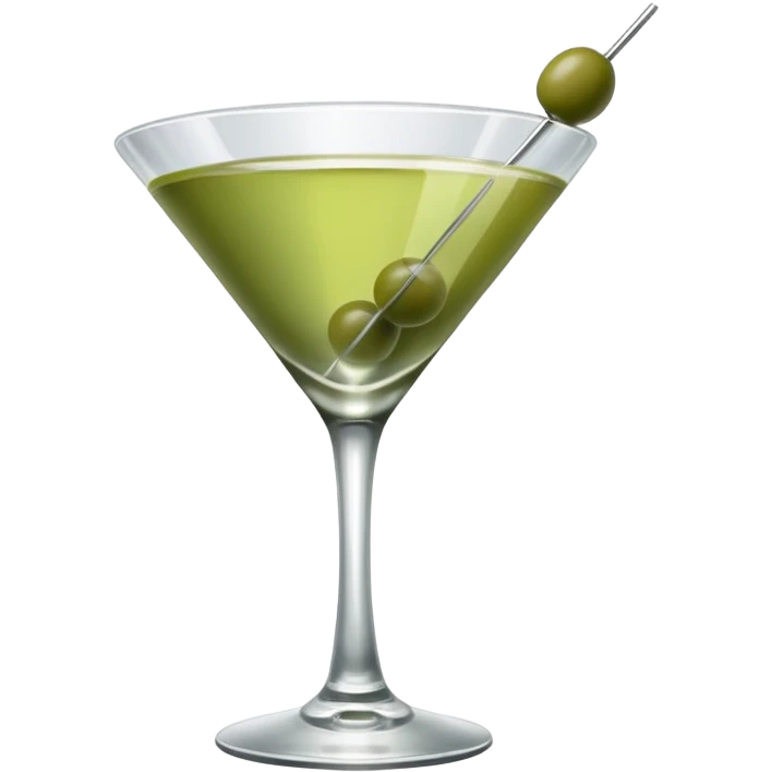 martini with 3 green khaki olives all at the same stick and same size . liquid should be a clear color.  emoji