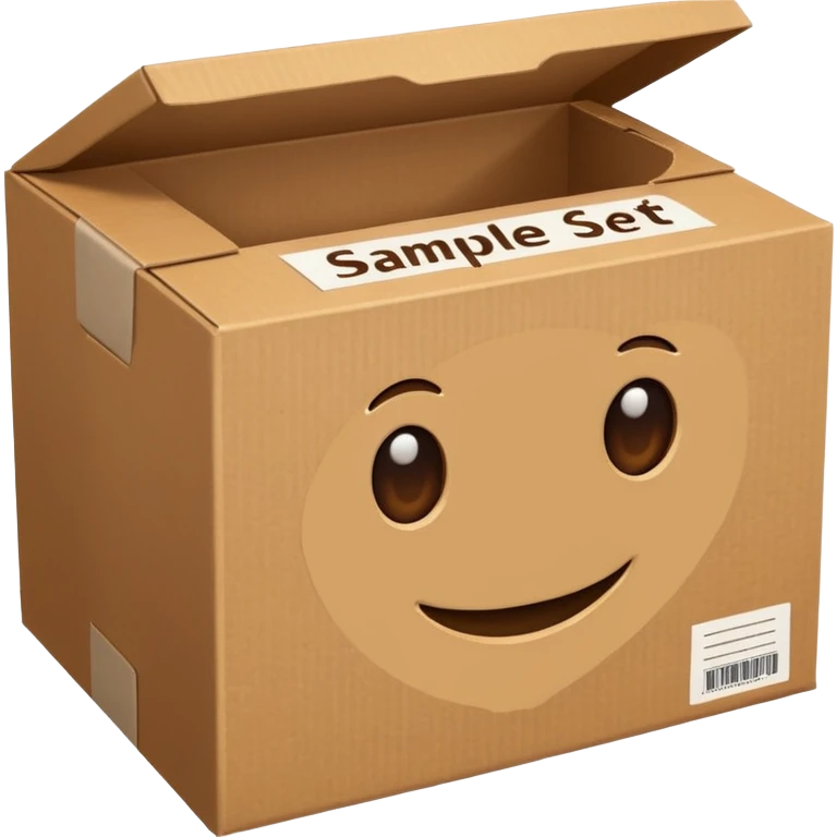 ein karton mit der beschriftun "musterset" emoji