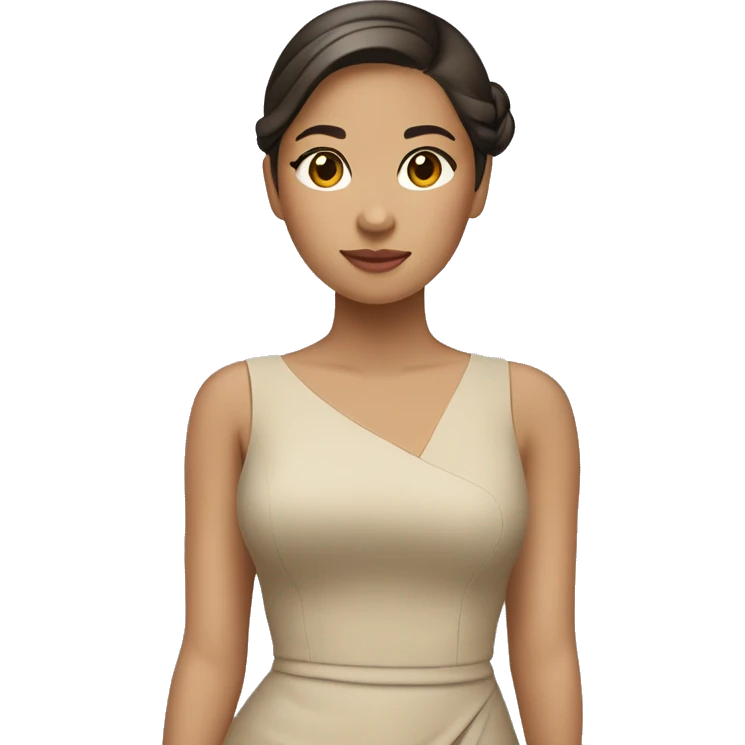 standing filipina girl in a fitted beige dress and a sleek bun hairstyle emoji