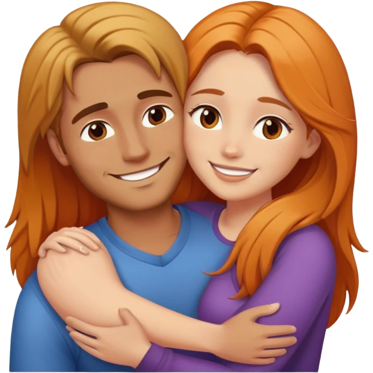couple hug with warm smiles. The Girl have Brown Long hair und the man blond/orange hair emoji