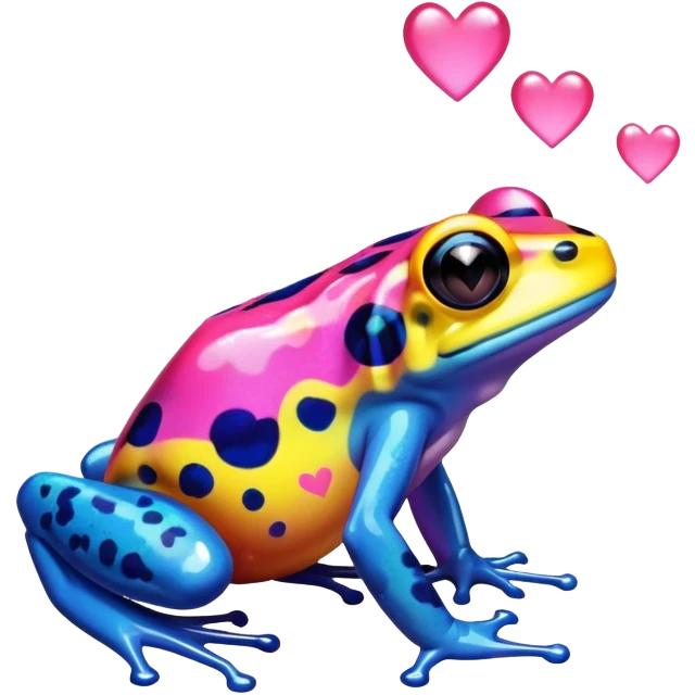 Rainbow dart frog with pink hearts around it  emoji