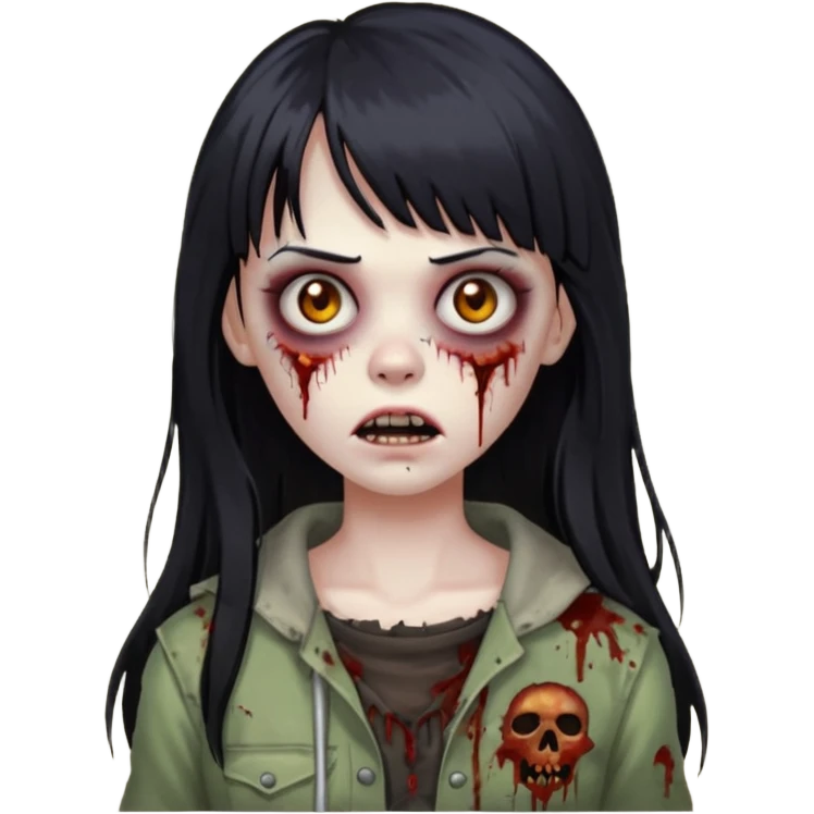 Faça uma mulher zumbi de franja cabelo longo preto 🧟‍♀️ emoji